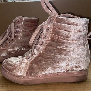 Pink velvet hidden wedge sneakers
